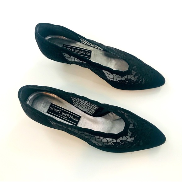 VTG Stuart Weitzman Black Structured Lace Low Heel - Picture 3 of 13